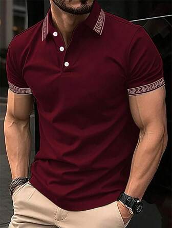 New Summer Men's Solid Color Geometric Collar Series Polo Shirt, Outdoor Sports Short Sleeve Tee, Versatile Casual Fashionable Top