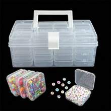 1 pieza Caja de exhibición de joyería de plástico transparente, organizador de sobremesa a prueba de polvo para joyería DIY, cuentas, colgantes, cristales, gemas