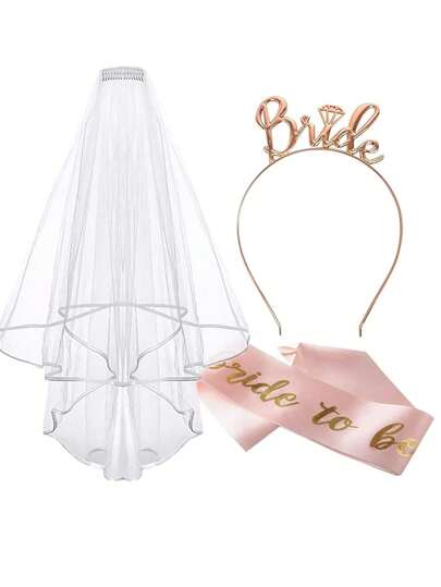 Bride To Be Sash And Veil, Hen Party Accessories With Tiara Bride To Be Sash Bride Headband For Bridal Shower, Rose Gold Wedding Hen Do Decorations For Bride Bachelorette Hen Night Party Games,