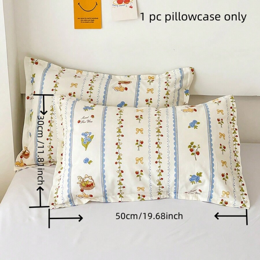 1pc Cartoon Print Pillowcase, Envelope Closure Flange Design, Multiple