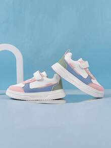 1 Pair Pink Ombre Style PU Leather Lightweight Non-Slip Casual Cute Kids Sports Shoes, Suitable For Outdoor Wear