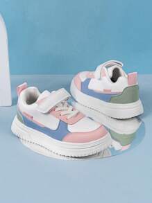 1 Pair Pink Ombre Style PU Leather Lightweight Non-Slip Casual Cute Kids Sports Shoes, Suitable For Outdoor Wear