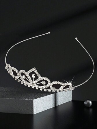 1pc Girls White Rhinestone Crown Headband Princess Crystal Hair Accessories For Birthday