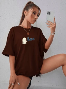 Women's Funny Ghost Soap Bubble T-Shirt 100% Cotton Shirt - 鏽棕色 - 查看 1