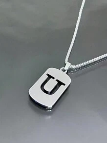 1st Heren Roestvrijstalen Trendy Ketting - 26 Holle Initialen, Elegante Letter Hanger Ketting, Kleurvast, Geschikt Voor Casual Wear En Truikettingen