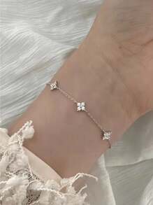 时尚锆石花朵手链纯银女士女孩优雅精致珠宝礼物 - 新四葉草手鍊 - 查看 5