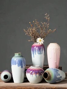 1 件中国风陶瓷花瓶，简约设计，复古，手工制作，适用于家居装饰、插花、卧室、客厅、办公室、壁炉、餐桌、桌面装饰、水培、送给母亲或朋友的礼物 - 彩色 - 查看 1