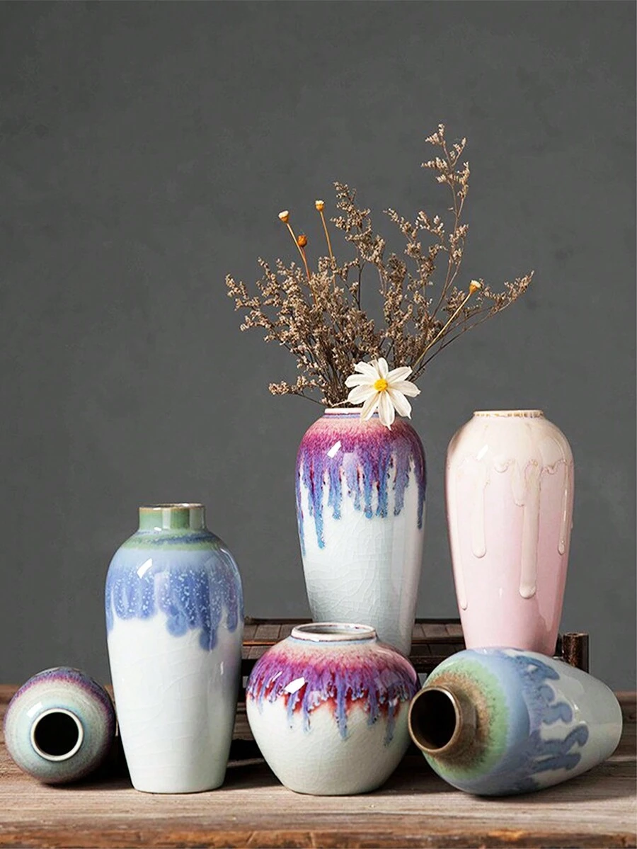 1 件中国风陶瓷花瓶，简约设计，复古，手工制作，适用于家居装饰、插花、卧室、客厅、办公室、壁炉、餐桌、桌面装饰、水培、送给母亲或朋友的礼物 - 彩色 - 查看 1