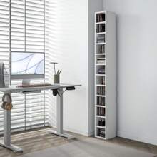 HOMCOM 12-Tier Media Storage Cabinet 204 CDs Shelf Tower Multimedia Organizer Rack Stand Bookcase Display Unit MDF Colour Oak - White - View 6