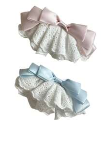 1/2 件优雅美丽的蝴蝶结丝带,适合约会、与朋友外出,可爱的蝴蝶结发夹,褶皱蕾丝发夹,年轻女孩的时尚发夹,四季休闲头饰 - 彩色 - 查看 9