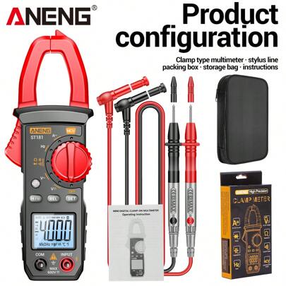ANENG 1 Juego de amperímetro de pinza multímetro, que incluye bolígrafo de prueba, Amperímetro de pinza ST181 de 4000 recuentos, capacitor, NCV, diodo, resistencia, zumbador (alta corriente de 400A)