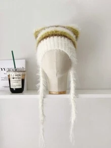 1 件装女士甜美熊耳针织无檐便帽，秋冬保暖护耳帽，可爱猫耳设计