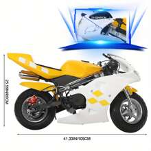 Pocket Bike, Mini Motorcycle, Gas Pocket Motorbike With Strong Dual Brake - White & Yellow - View 3