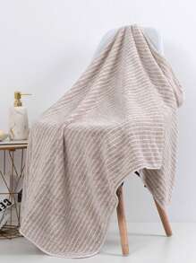 1pc Coral Fleece Thick Striped Towel, Coffee Color Home Bathroom Decor Fall Decor Back To School For Beauty Salon Home Bathroom