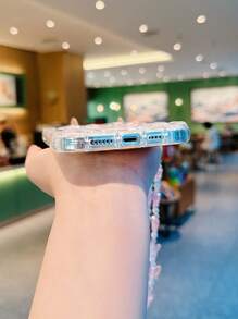 苹果 1 件透明气囊牛花设计手机壳适用于 iPhone15 PROMAX/15 PRO/15/14 PROMAX/14 PRO/14/13 PRO 13/12 PRO/12/11 带粉色蝴蝶挂绳，防摔适用于 13 Pro Max/XR 防水防震防刮 - 彩色 - 查看 4