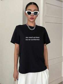 T-Shirt Phrase Take A Risk Inspiration Style Various Colors 100% Cotton - 黑色 - 查看 2