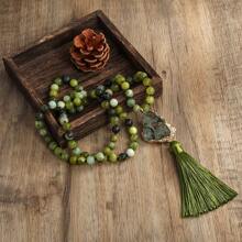 1 件新款波西米亚风 8 毫米天然石与玻璃打结项链，不对称水晶吊坠配流苏装饰毛衣链，适合女士 - NK10840 - 查看 10