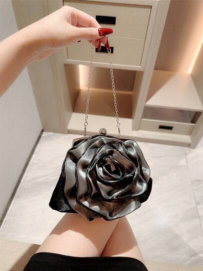 1 pezzo Elegante borsa clutch con design a fiore, decorata con perle finte, borsa da cerimonia formale, pochette romantica bianca per spose, borsa da sera da ballo formale con catena per San Valentino