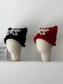 妖蝶针织帽时尚百搭适合秋冬街头风Y2K猫耳帽保暖护耳复古百搭超大针织防寒帽 - 彩色 - 查看 5