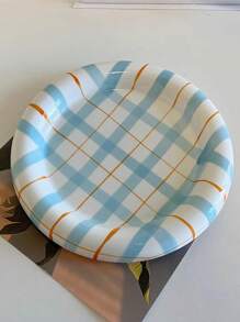 1pc Nordic Style Striped Ceramic Platter, High-Quality Afternoon Tea Cake Plate, Creative Western Style Steak Plate, Home Decor Ring Dish, Festival Gift, Birthday Blessing, Party Supply, Gift For Boyfriend/Girlfriend Christmas Gift