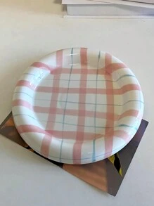 1pc Nordic Style Striped Ceramic Platter, High-Quality Afternoon Tea Cake Plate, Creative Western Style Steak Plate, Home Decor Ring Dish, Festival Gift, Birthday Blessing, Party Supply, Gift For Boyfriend/Girlfriend Christmas Gift