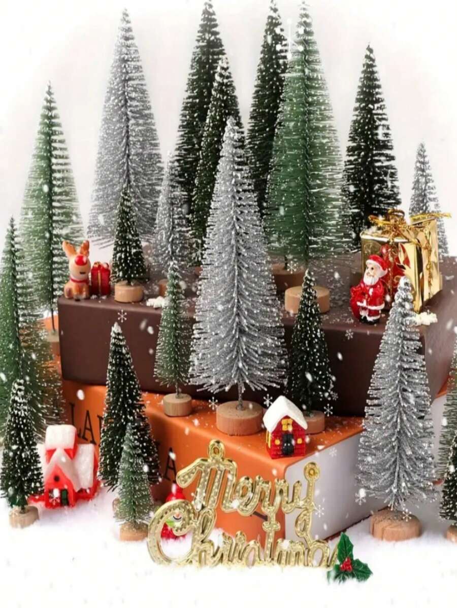 1 件迷你圣诞树,10 厘米/15 厘米/25 厘米/30 厘米植绒松针圣诞树,雪景桌面小圣诞树装饰礼物,松针圣诞装饰,适合作为圣诞礼物送给父亲、男朋友、女朋友 - 彩色 - 查看 1