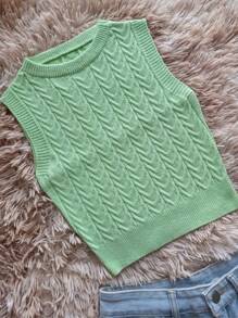 Women Knit Tops Knitting Vest - Màu xanh Cadet - Xem 2