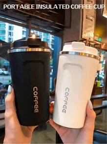 1pc/380ml-便携式咖啡杯，旅行咖啡杯，不锈钢咖啡杯，保温咖啡杯，保温水杯，双层不锈钢保温杯，防滑外壳真空保温杯，旅行，便携式欧式高档精致拿铁杯，男女通用，高档便携杯-适用于牛奶、咖啡、茶、果汁杯、水瓶，适用于户外、露营 - 彩色 - 查看 3