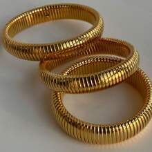 1 Piece Of 18k , Electroplated Titanium Steel, Retro Stretchy Polished Bracelet With Zirconia Thread Ring, Versatile For Daily Use, Good-Looking As A Gift - Gold - View 5