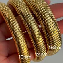 1 Piece Of 18k , Electroplated Titanium Steel, Retro Stretchy Polished Bracelet With Zirconia Thread Ring, Versatile For Daily Use, Good-Looking As A Gift - Gold - View 4