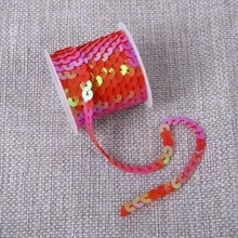 5Yard/Spool Shiny AB Flat Sequins 6mm Handmade DIY Decorative Ribbon Metallic Glitter Sewing String For Mermaid Crafts, Christmas & Halloween Costume Accessories (Spool Only) - Multicolor - View 16