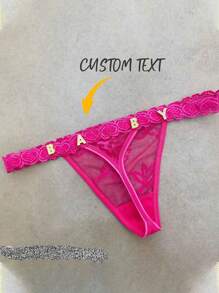 个性化女士蕾丝内裤，性感蕾丝丁字裤，可定制金色字母，DIY金色水钻闪亮字母亮片时尚，色彩缤纷，个性化，独特，定制奢华，冬季时尚，圣诞礼物，男女通用个性化礼物，内衣，贴身衣物，丁字裤，送给女朋友的理想礼物，适合客厅、卧室、周年纪念日、生日、圣诞节、冬季、秋季、节日穿着，定制女士内衣，街头休闲时尚，新娘内衣 - 玫瑰紅 - 查看 5