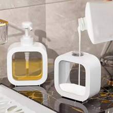 1 pieza Dispensador recargable transparente de alta capacidad para jabón de manos, gel de ducha, detergente, loción, decoración del baño del hogar, decoración de otoño, regreso a la escuela - Blanco - Ver 2