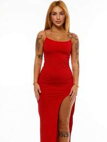 Long Tight Midi Dress With Suplex Slit Launch - Đỏ - Xem 4