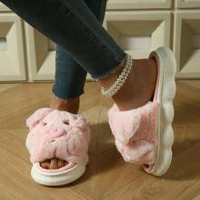Pig Plush Slippers, Thick Soft Lining Warm Comfort Indoor Home Slippers - Baby Pink - View 2