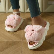 Pig Plush Slippers, Thick Soft Lining Warm Comfort Indoor Home Slippers - Baby Pink - View 3