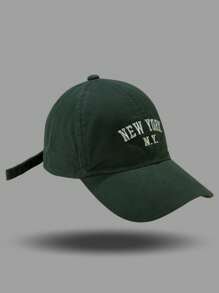 NY Cap Curved Brim, Stonewashed, Strapback New York, Scented For Everyday, Casual Wear - xanh quân đội - Xem 1