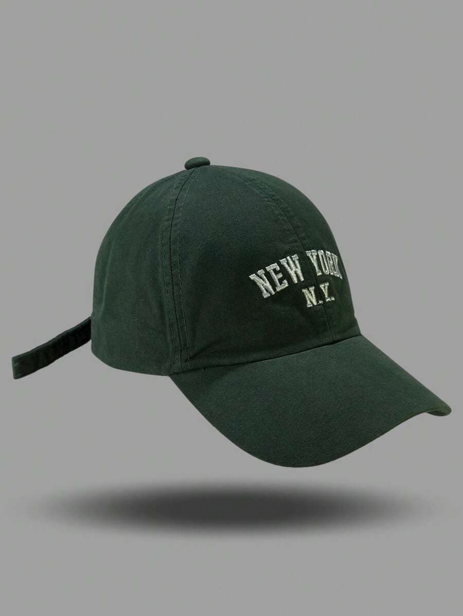 NY Cap Curved Brim, Stonewashed, Strapback New York, Scented For Everyday, Casual Wear - xanh quân đội - Xem 1