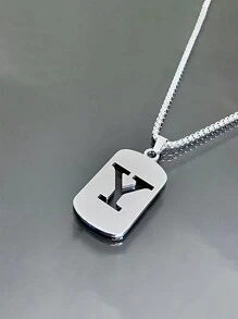 1st Heren Roestvrijstalen Trendy Ketting - 26 Holle Initialen, Elegante Letter Hanger Ketting, Kleurvast, Geschikt Voor Casual Wear En Truikettingen