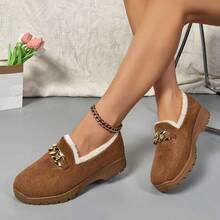 Giày thể thao thường ngày màu nâu cho nữ, thời trang & tối giản, lót dày & giữ nhiệt, đế dày, chống trượt, nhẹ, giày thể thao ngoài trời, thích hợp cho mùa thu/đông - màu nâu - Xem 3