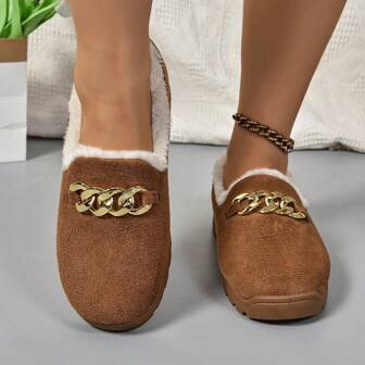 Women's Brown Pull-On Casual Shoes, Fashionable & Minimalist, Thick & Thermal Lined, Thick Sole, Anti-Slip, Lightweight, Outdoor Sport Sneakers, Suitable For Fall/Winter