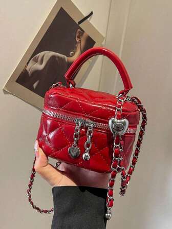 1 pieza Mini bolso de mujer, unicolor de moda bordado de forma de rombo, bolso bandolera adecuado para sostener tarjetas y llaves, monedero lindo con decoración de corazón, bolso de mujer Y2K adecuado para uso diario, compras y viajes