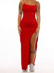 Long Tight Midi Dress With Suplex Slit Launch - Đỏ - Xem 2