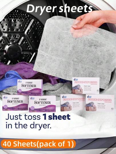1Pack Dryer Sheets,40Sheets,Dryer Sheets Laundry Fabric Softener,Dryer Scented Clothes Tablets,Lavender And Linen Scent,Long-Lasting Fragrance, Anti-Static, One Sheet Can Solve Your Laundry Troubles