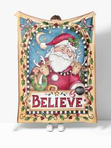 1 件卡通圣诞主题法兰绒毯子，柔软舒适，适合所有季节，可作为客厅、沙发、床或旅行的装饰，是送给家人和朋友的绝佳礼物 - 彩色 - 查看 1