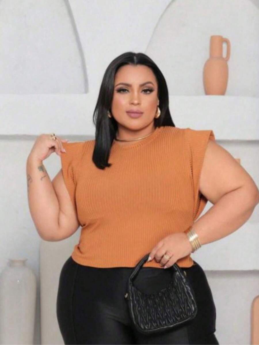 Women's Cropped Short Sleeve Plus Size Muscle Tee Premium G1 And G2 - Lạc đà - Xem 1