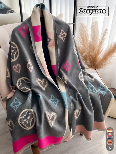 1pc Jacquard Patterned Faux Cashmere Warm Scarf For Women, New Fashionable And Versatile Shawl For Fall/Winter Use Accessories Women