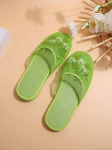 Women's Breathable Mesh Plastic 3D Floral Decor Lightweight EVA Sole Casual Beach Holiday Home Flat Sandals, Multiple Colors Available - Green - View 6