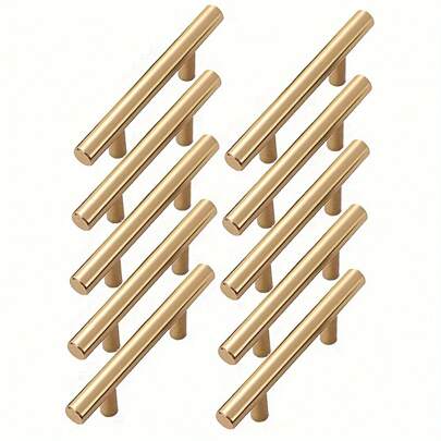 10 قطع مقابض أدراج خزائن ذهبية - مقابض خزانة المطبخ، بتشطيب نيكل فرشاة، مقابض أدراج من الفولاذ المقاوم للصدأ، مناسبة للأدراج