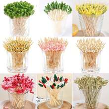 100 pièces de brochettes en bambou assorties, fourchettes à fruits et ficelles de perles artificielles, piques à fruits pour la décoration de fête, gâteaux et collations, fournitures pour vacances et festivals, cadeaux de Noël - Multicolore - Voir 1
